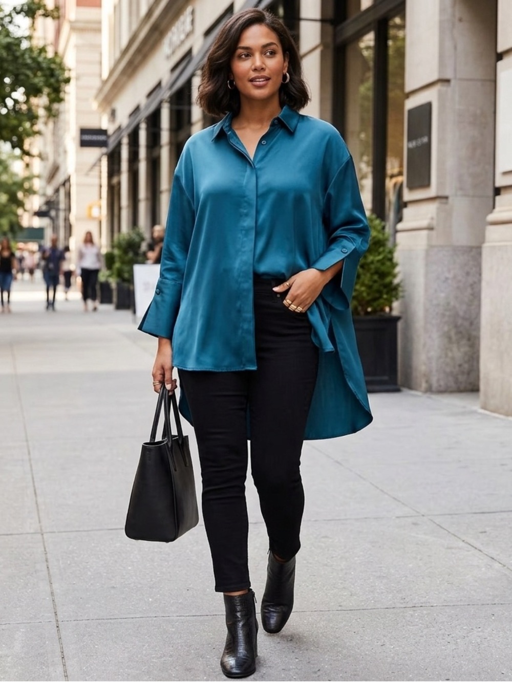 Who What Wear Teal Hi-Lo Tunic Blouse 3/4 Sleeve